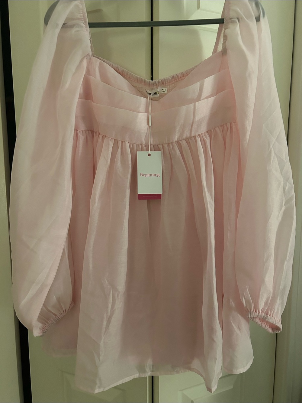 Beginning Boutique Light Pink Puff-Sleeve Mini Dress New With Tags US 8 - Picture 2 of 7